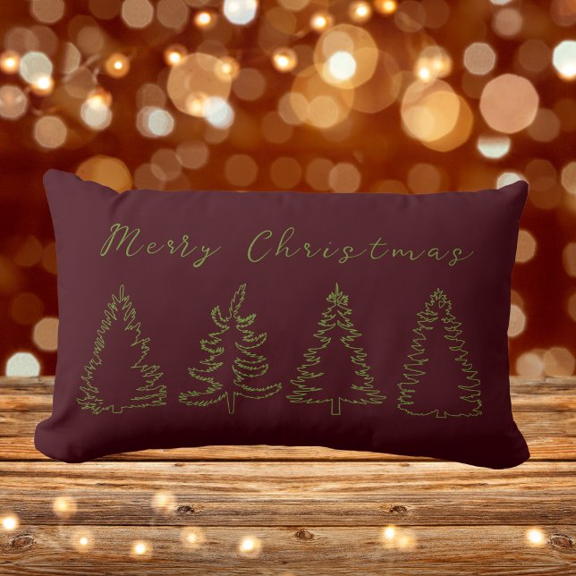 Vrolijk kerstfeest,  dennenboom rustieke Bourgogne Kussen (Merry Christmas, Vintage Pine Tree Rustic Burgundy Lumbar Pillow)