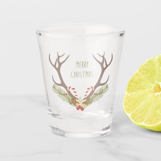Vrolijk kerstfeest Der Antler snoepje Shot Glas (Voorkant)