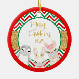 Vrolijk kerstfeest Dieren Gezichtmaskers 2020 lama Keramisch Ornament