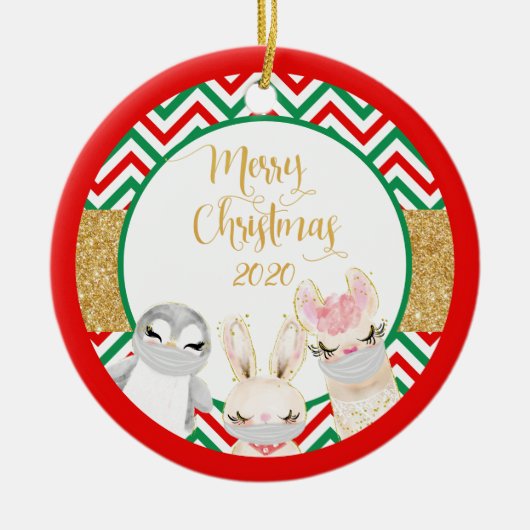 Vrolijk kerstfeest Dieren Gezichtmaskers 2020 lama Keramisch Ornament (Voorkant)