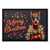 Vrolijk Kerstfeest Doberman Hond Twinkling Xmas Li Foto Afdruk (Voorkant)