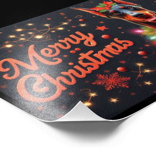 Vrolijk Kerstfeest Doberman Hond Twinkling Xmas Li Foto Afdruk (Hoek)