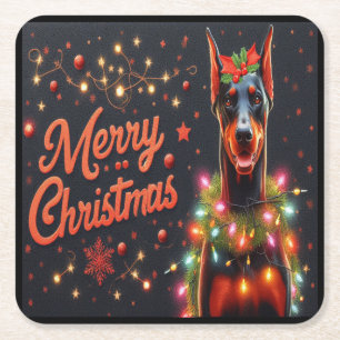 Vrolijk Kerstfeest Doberman Hond Twinkling Xmas Li Kartonnen Onderzetters