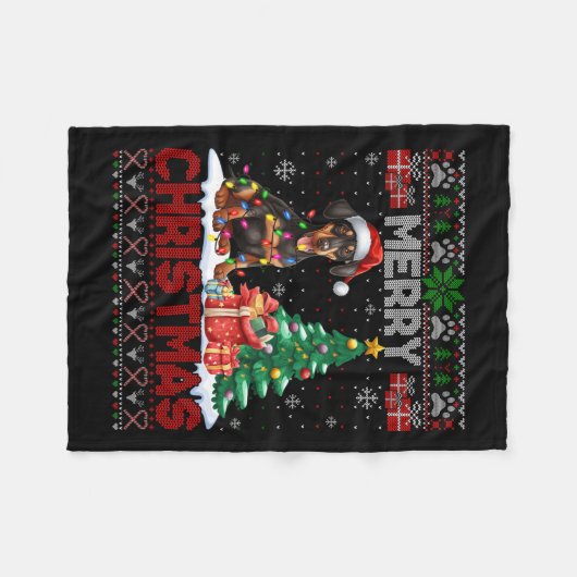 Vrolijk kerstfeest Doberman Pinscher Lover Ugly Xm Fleece Deken (Voorkant (Horizontaal))