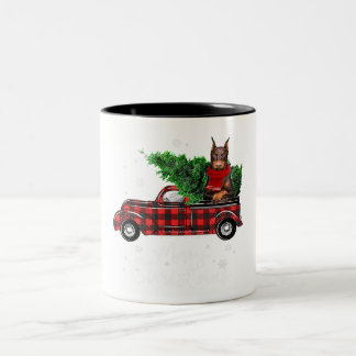 Vrolijk kerstfeest Doberman Pinscher Red Truck Xma Tweekleurige Koffiemok