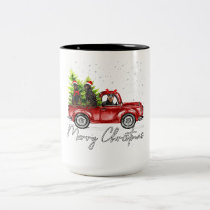 Vrolijk kerstfeest Doberman Red Truck Tweekleurige Koffiemok