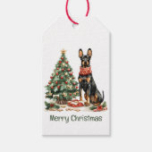 Vrolijk kerstfeest Dobermann Honden Cadeaulabel (Voorkant)