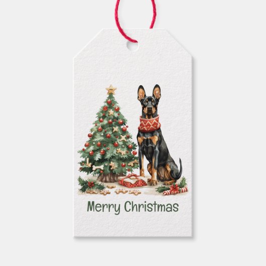 Vrolijk kerstfeest Dobermann Honden Cadeaulabel (Voorkant)