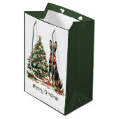 Vrolijk kerstfeest Dobermann Honden Medium Cadeauzakje (Voorkant Gekanteld)