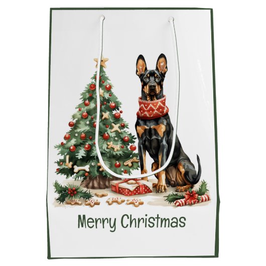 Vrolijk kerstfeest Dobermann Honden Medium Cadeauzakje (Achterkant)