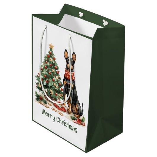 Vrolijk kerstfeest Dobermann Honden Medium Cadeauzakje (Achterkant Gekanteld)