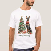 Vrolijk kerstfeest Dobermann Honden T-shirt (Voorkant)