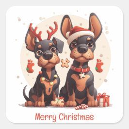 Vrolijk kerstfeest Dobermann Honden Vierkante Sticker