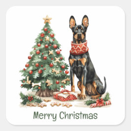 Vrolijk kerstfeest Dobermann Honden Vierkante Sticker