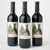 Vrolijk kerstfeest Dobermann Honden Wijn Etiket (Flessen)