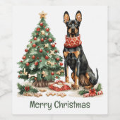 Vrolijk kerstfeest Dobermann Honden Wijn Etiket (Enkel label)
