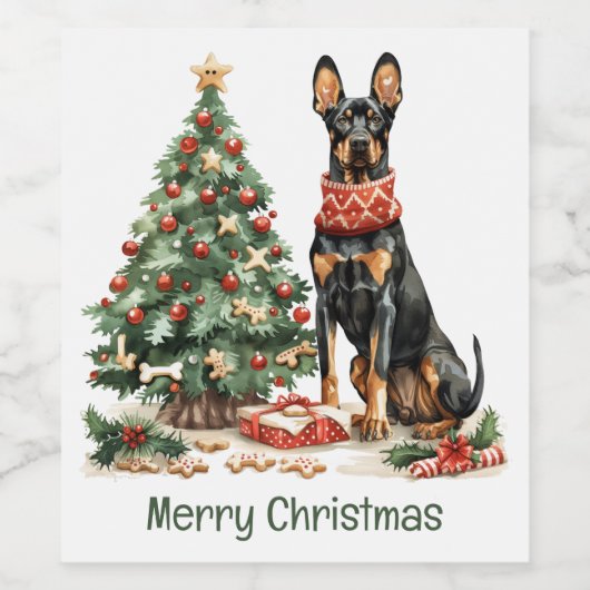 Vrolijk kerstfeest Dobermann Honden Wijn Etiket (Enkel label)
