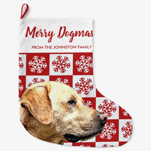 Vrolijk kerstfeest Dogmas Geel Lab Festive Red Dog Grote Kerstsok (Voorkant)