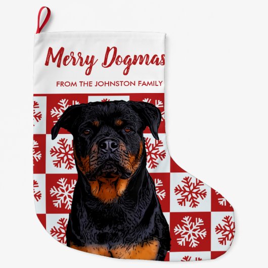 Vrolijk kerstfeest Dogmas Rottweiler Festive Red D Grote Kerstsok (Voorkant)