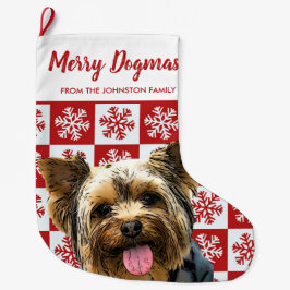 Vrolijk kerstfeest Dogmas Yorkie Festive Red Dog Grote Kerstsok