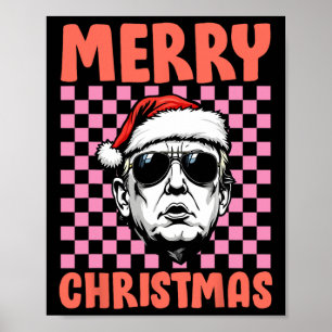 Vrolijk kerstfeest Donald Trump Santa Checkered Ho Poster