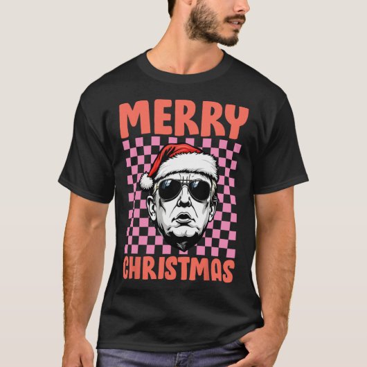 Vrolijk kerstfeest Donald Trump Santa Checkered Ho T-shirt (Voorkant)