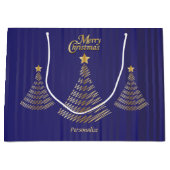 Vrolijk Kerstfeest Donkerblauw en Gouden Bomen Groot Cadeauzakje (Voorkant)