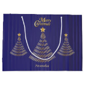 Vrolijk Kerstfeest Donkerblauw en Gouden Bomen Groot Cadeauzakje (Achterkant)