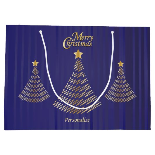 Vrolijk Kerstfeest Donkerblauw en Gouden Bomen Groot Cadeauzakje (Achterkant)