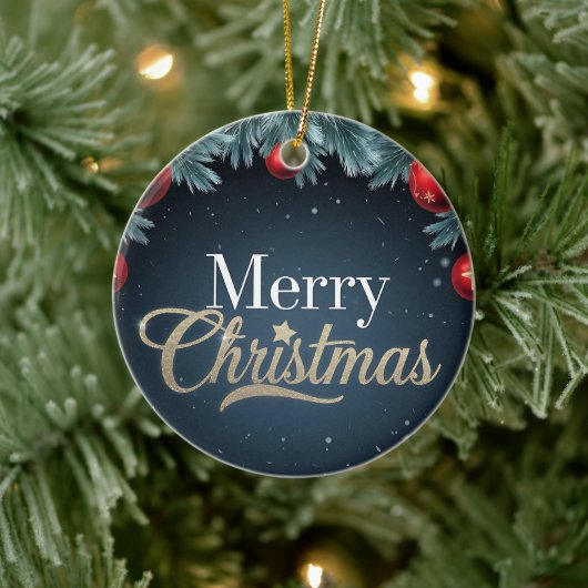 Vrolijk Kerstfeest Donkerblauw en Rood Ornament (Boom)