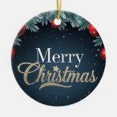 Vrolijk Kerstfeest Donkerblauw en Rood Ornament (Voorkant)