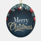 Vrolijk Kerstfeest Donkerblauw en Rood Ornament (Links)