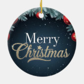 Vrolijk Kerstfeest Donkerblauw en Rood Ornament (Achterkant)