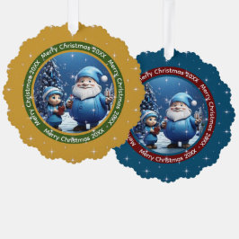 Vrolijk Kerstfeest Donkergeel Blauw Kerstman Foto Ornament Kaart