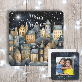 Vrolijk Kerstfeest  Dorp Familie Foto Naam Kaart