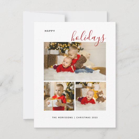 Vrolijk kerstfeest drie familiefoillage blij H Feestdagenkaart (Voorkant)