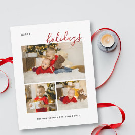 Vrolijk kerstfeest drie familiefoillage blij H Feestdagenkaart