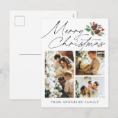 Vrolijk Kerstfeest Drie Foto Cherry Botanical Feestdagenkaart (Voorkant / Achterkant)