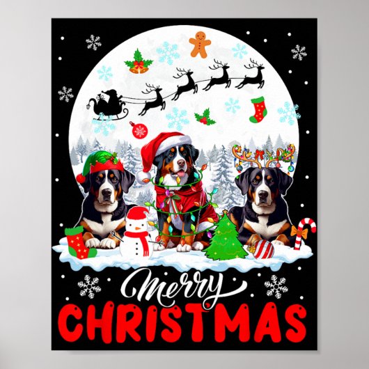 Vrolijk Kerstfeest Drie Kerstman Rendier Entlebuch Poster (Voorkant)