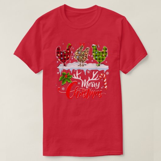 Vrolijk kerstfeest Drie kippen Buffalo Leopard Red T-shirt (Design voorkant)