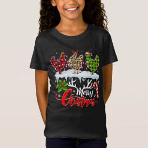 Vrolijk kerstfeest Drie kippen Buffalo Leopard Red T-shirt