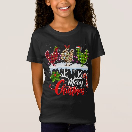 Vrolijk kerstfeest Drie kippen Buffalo Leopard Red T-shirt (Voorkant)