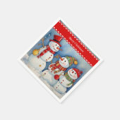Vrolijk kerstfeest, drie kleurrijke sneeuwpoppen, servet (Hoek)