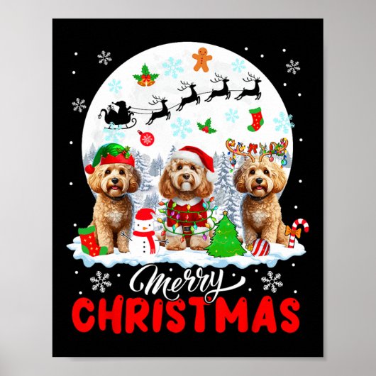 Vrolijk Kerstfeest Drie Santa Elf Rendier Apoos Ei Poster (Voorkant)