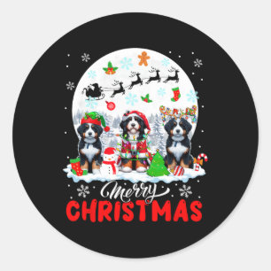 Vrolijk Kerstfeest Drie Santa Elf Rendier Bernedoo Ronde Sticker