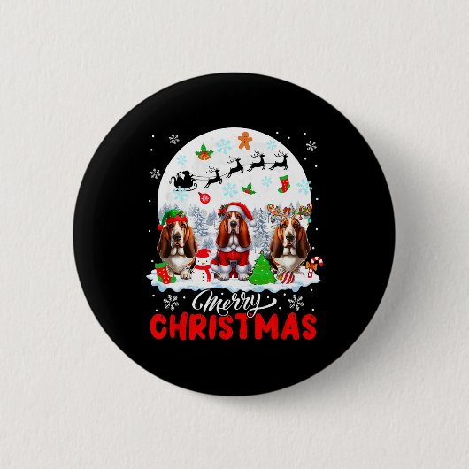 Vrolijk Kerstfeest Drie Santa Elf Rendier Bet Houn Ronde Button 5,7 Cm (Voorkant)