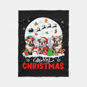 Vrolijk Kerstfeest Drie Santa Elf Rendier Bulldogs Fleece Deken