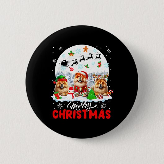 Vrolijk Kerstfeest Drie Santa Elf Rendier Chow Cho Ronde Button 5,7 Cm (Voorkant)