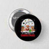 Vrolijk Kerstfeest Drie Santa Elf Rendier Chow Cho Ronde Button 5,7 Cm (Voorkant /achterkant)
