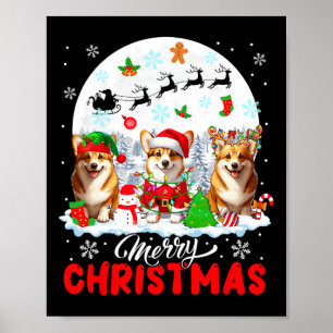 Vrolijk Kerstfeest Drie Santa Elf Rendier Corgis O Poster